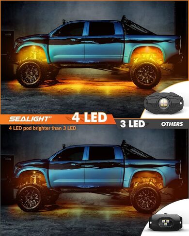 SEALIGHT RGBW Rock Lights for Trucks, 4 Pods Music and Velocity Mode Underglow LED Lighting Kit, Bluetooth APP and Wireless Remote Double Controls, Multicolor Neon Lights Under Off Road Jeep ATV UTV in Kuwait