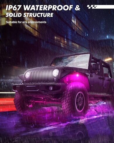 SEALIGHT RGBW Rock Lights for Trucks, 4 Pods Music and Velocity Mode Underglow LED Lighting Kit, Bluetooth APP and Wireless Remote Double Controls, Multicolor Neon Lights Under Off Road Jeep ATV UTV in Kuwait