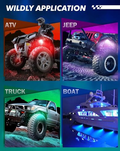 SEALIGHT RGBW Rock Lights for Trucks, 4 Pods Music and Velocity Mode Underglow LED Lighting Kit, Bluetooth APP and Wireless Remote Double Controls, Multicolor Neon Lights Under Off Road Jeep ATV UTV in Kuwait