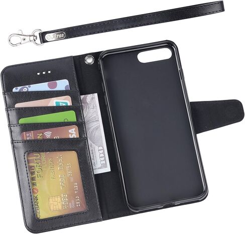 حافظة Arae لهاتف iPhone 7 Plus/iPhone 8 Plus، حافظة محفظة من جلد البولي يوريثان الفاخر مع مسند وغطاء قلاب لهاتف iPhone 7 Plus (2016) / iPhone 8 Plus (2017) 5.5 بوصة، ذهبي وردي in Kuwait