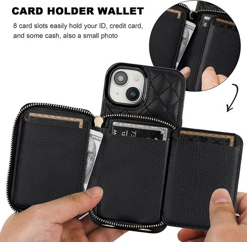Bocasal Crossbody Wallet Case for iPhone 15, RFID Blocking PU Leather Zipper Handbag Purse Flip Cover, Kickstand Folio Case with Card Slots Holder Wrist Strap Lanyard 5G 6.1 Inch (Black) in Saudi Arabia
