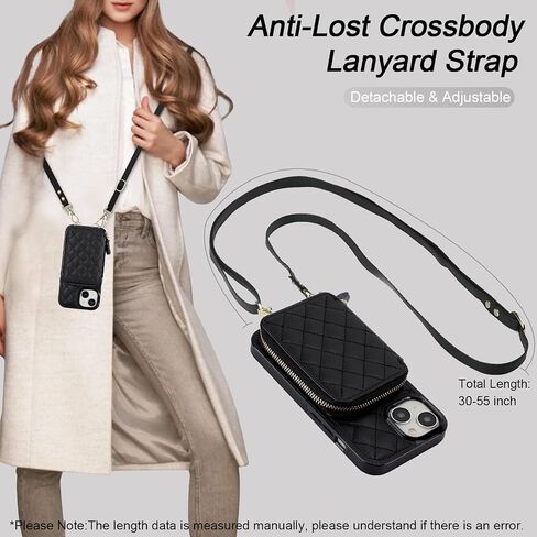 Bocasal Crossbody Wallet Case for iPhone 15, RFID Blocking PU Leather Zipper Handbag Purse Flip Cover, Kickstand Folio Case with Card Slots Holder Wrist Strap Lanyard 5G 6.1 Inch (Black) in Saudi Arabia