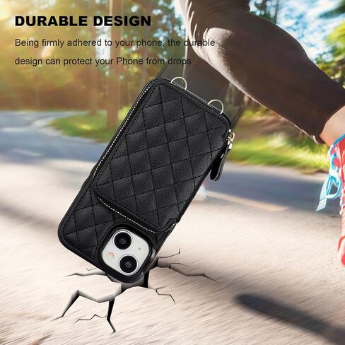 Bocasal Crossbody Wallet Case for iPhone 15, RFID Blocking PU Leather Zipper Handbag Purse Flip Cover, Kickstand Folio Case with Card Slots Holder Wrist Strap Lanyard 5G 6.1 Inch (Black) in Saudi Arabia