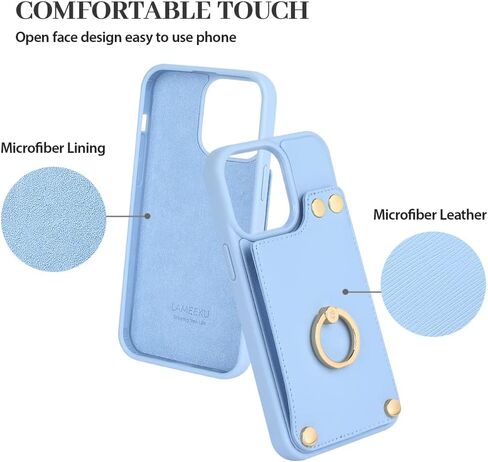 LAMEEKU Wallet Case Compatible with iPhone 13, Case with Card Holder, RFID Blocking Leather Cover 360°Rotation Ring Kickstand Protective Bumper Designed for Apple iPhone 13 6.1'' (2021) Beige in Saudi Arabia