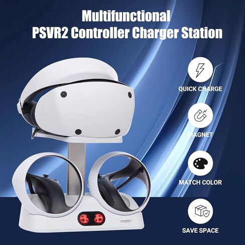 محطة شحن وحدة التحكم PSVR2، حامل شحن وتخزين VR2 لوحدة تحكم Playstation VR2 مع مؤشر LED، 2 مشبك مغناطيسي وكابل من النوع C in Kuwait