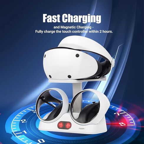 محطة شحن وحدة التحكم PSVR2، حامل شحن وتخزين VR2 لوحدة تحكم Playstation VR2 مع مؤشر LED، 2 مشبك مغناطيسي وكابل من النوع C in Kuwait