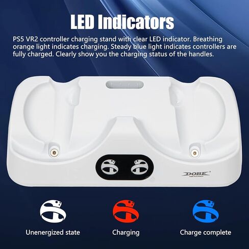 محطة شحن وحدة التحكم PSVR2، حامل شحن وتخزين VR2 لوحدة تحكم Playstation VR2 مع مؤشر LED، 2 مشبك مغناطيسي وكابل من النوع C in Kuwait