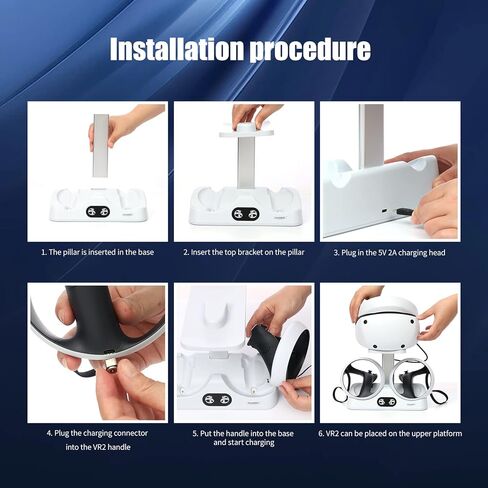 محطة شحن وحدة التحكم PSVR2، حامل شحن وتخزين VR2 لوحدة تحكم Playstation VR2 مع مؤشر LED، 2 مشبك مغناطيسي وكابل من النوع C in Kuwait