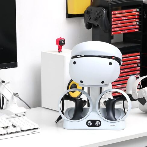 محطة شحن وحدة التحكم PSVR2، حامل شحن وتخزين VR2 لوحدة تحكم Playstation VR2 مع مؤشر LED، 2 مشبك مغناطيسي وكابل من النوع C in Kuwait