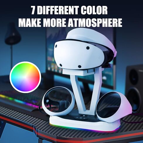 محطة شحن وحدة التحكم PSVR2 مع ضوء RGB، قاعدة شحن مزدوجة سريعة مع مؤشر LED، حامل عرض سماعة الرأس وحامل وحدة التحكم، موصل مغناطيسي، كابل USB إلى النوع C in Kuwait