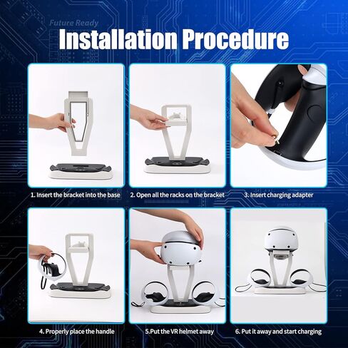 محطة شحن وحدة التحكم PSVR2 مع ضوء RGB، قاعدة شحن مزدوجة سريعة مع مؤشر LED، حامل عرض سماعة الرأس وحامل وحدة التحكم، موصل مغناطيسي، كابل USB إلى النوع C in Kuwait