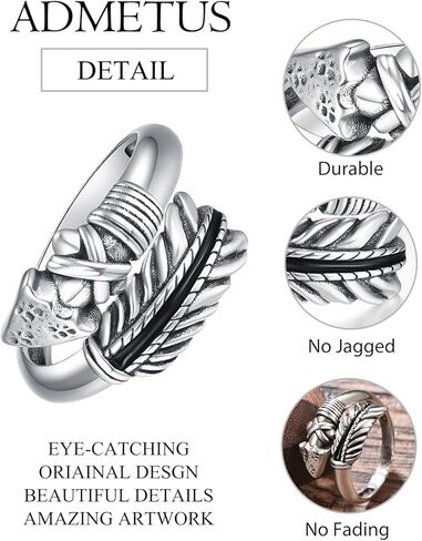ADMETUS السهم الدائري فضة خواتم الرجال قابل للتعديل خواتم القوس والسهم خواتم السهم مجوهرات هدايا للرجال in Kuwait