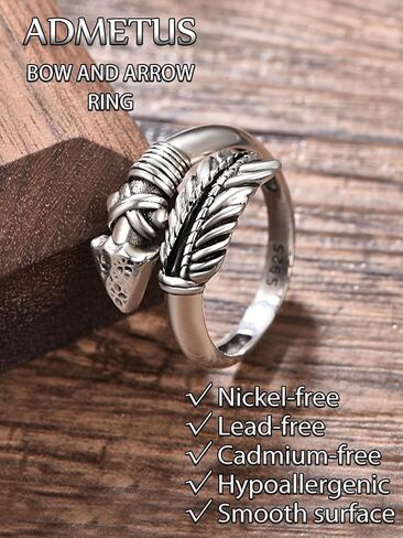 ADMETUS السهم الدائري فضة خواتم الرجال قابل للتعديل خواتم القوس والسهم خواتم السهم مجوهرات هدايا للرجال in Kuwait