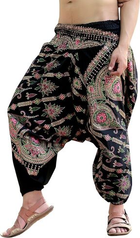 Sarjana Handicrafts Mens Womens Cotton Golden Printed Harem Pants Yoga Drop Crotch Trouser in Saudi Arabia