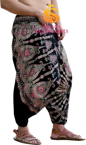 Sarjana Handicrafts Mens Womens Cotton Golden Printed Harem Pants Yoga Drop Crotch Trouser in Saudi Arabia