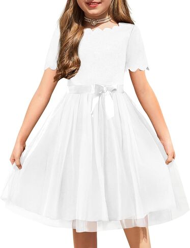 Arshiner Girls Dress Tutu Fluffy Summer Dresses Belted Wedding Party Flower Girls' Dress Size 3-11 Years in Saudi Arabia