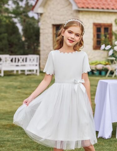 Arshiner Girls Dress Tutu Fluffy Summer Dresses Belted Wedding Party Flower Girls' Dress Size 3-11 Years in Saudi Arabia