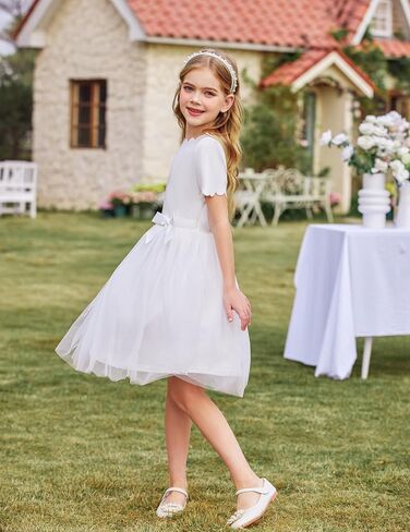 Arshiner Girls Dress Tutu Fluffy Summer Dresses Belted Wedding Party Flower Girls' Dress Size 3-11 Years in Saudi Arabia