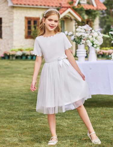 Arshiner Girls Dress Tutu Fluffy Summer Dresses Belted Wedding Party Flower Girls' Dress Size 3-11 Years in Saudi Arabia
