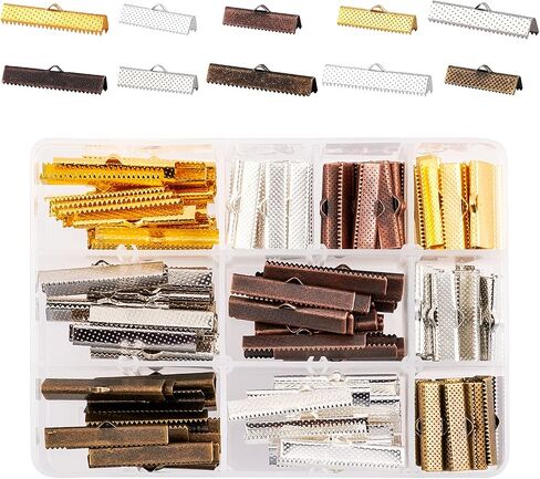 PH PandaHall 200PCS Ribbon Clamp End Clamp Cord Ends 25mm/ 35mm Ribbon Ends Bracelet Bookmark Pinch Crimp Clamp End Findings Clasp Leather Cord Ends Jewelry Making Findings in Saudi Arabia