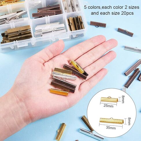 PH PandaHall 200PCS Ribbon Clamp End Clamp Cord Ends 25mm/ 35mm Ribbon Ends Bracelet Bookmark Pinch Crimp Clamp End Findings Clasp Leather Cord Ends Jewelry Making Findings in Saudi Arabia