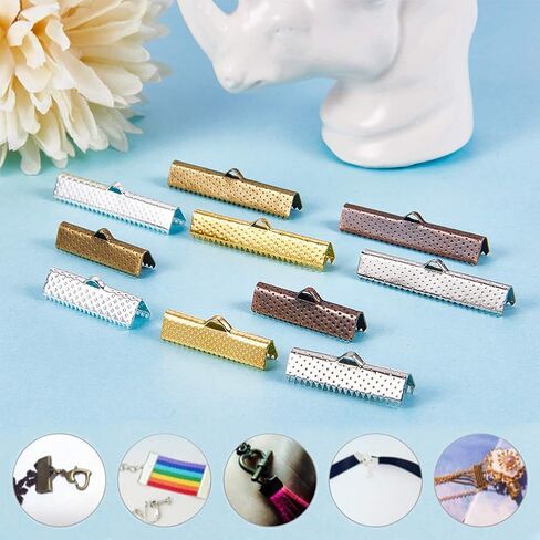 PH PandaHall 200PCS Ribbon Clamp End Clamp Cord Ends 25mm/ 35mm Ribbon Ends Bracelet Bookmark Pinch Crimp Clamp End Findings Clasp Leather Cord Ends Jewelry Making Findings in Saudi Arabia