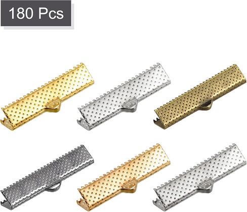 uxcell 60Pcs Ribbon Crimp Clamp Ends, 30mm Bookmark Pinch Cord End Clasps for DIY Craft Making, 6 Assorted Colors in Saudi Arabia