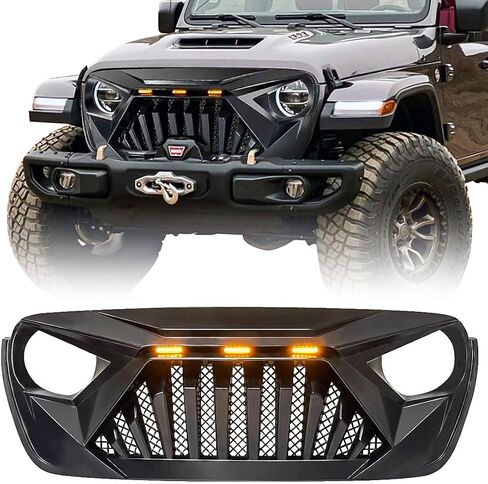 شبكة Rongher الأمامية لشبكة Goliath متوافقة مع 2018-2022 Jeep Wrangler JL & Gladiator JT، مع مصابيح LED كهرمانية، ABS (أسود غير لامع) in Saudi Arabia