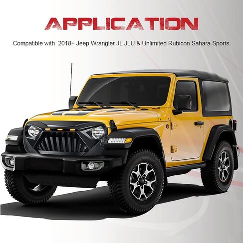 شبكة Rongher الأمامية لشبكة Goliath متوافقة مع 2018-2022 Jeep Wrangler JL & Gladiator JT، مع مصابيح LED كهرمانية، ABS (أسود غير لامع) in Saudi Arabia