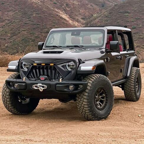 شبكة Rongher الأمامية لشبكة Goliath متوافقة مع 2018-2022 Jeep Wrangler JL & Gladiator JT، مع مصابيح LED كهرمانية، ABS (أسود غير لامع) in Saudi Arabia