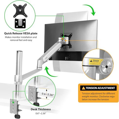 Viozon Monitor/Laptop Mount, Single Gas Spring Arm Desk Stand/Holder for 17-32" Computer Monitor, Extra Laptop Tray Fits 12-17" Laptops/Notebook(1S-Prob) in Saudi Arabia