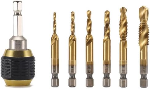 HSS4341 (M3-M10) 1/4 Drill Bit and Tap Drill Bit Set, Hole Opening, Tapping, Chamfering, Deburring Integrated Drill, Titanium-Plated Drill Bit Tool Set（7pack） in Saudi Arabia