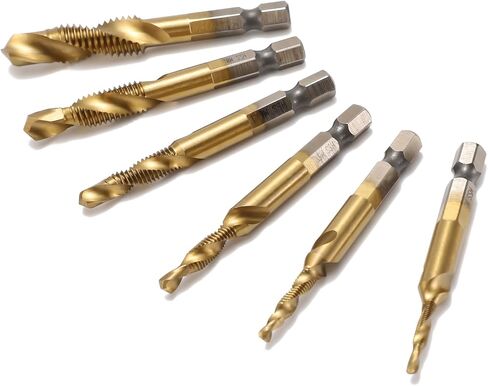 HSS4341 (M3-M10) 1/4 Drill Bit and Tap Drill Bit Set, Hole Opening, Tapping, Chamfering, Deburring Integrated Drill, Titanium-Plated Drill Bit Tool Set（7pack） in Saudi Arabia