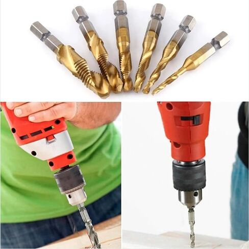 HSS4341 (M3-M10) 1/4 Drill Bit and Tap Drill Bit Set, Hole Opening, Tapping, Chamfering, Deburring Integrated Drill, Titanium-Plated Drill Bit Tool Set（7pack） in Saudi Arabia