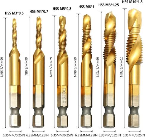 HSS4341 (M3-M10) 1/4 Drill Bit and Tap Drill Bit Set, Hole Opening, Tapping, Chamfering, Deburring Integrated Drill, Titanium-Plated Drill Bit Tool Set（7pack） in Saudi Arabia