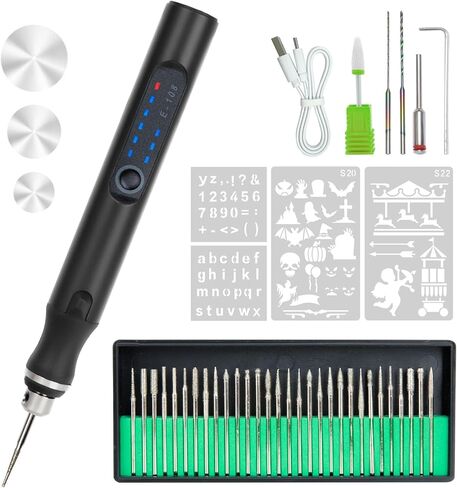 PTUI Electric Engraving Pen with 36 Bits, USB Rechargeable Cordless Engraving Machine, Portable DIY Rotary Engraver for Jewelry Wood Glass Stone Carving, Gray in Kuwait