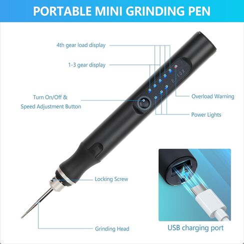 PTUI Electric Engraving Pen with 36 Bits, USB Rechargeable Cordless Engraving Machine, Portable DIY Rotary Engraver for Jewelry Wood Glass Stone Carving, Gray in Kuwait