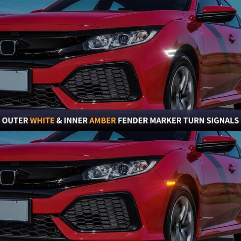 Gempro LED Side Marker Lights for Honda Civic Sport Si 2016-2021 Civic Coupe Sedan Hatchback Front Turn Signals Sequential Amber&White, Smoked Black in Saudi Arabia