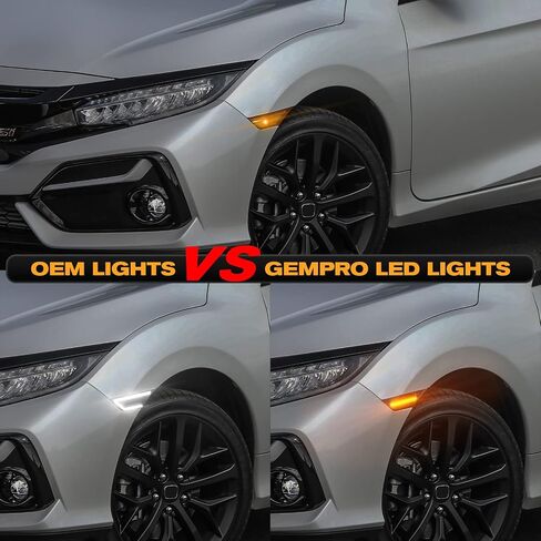 Gempro LED Side Marker Lights for Honda Civic Sport Si 2016-2021 Civic Coupe Sedan Hatchback Front Turn Signals Sequential Amber&White, Smoked Black in Saudi Arabia