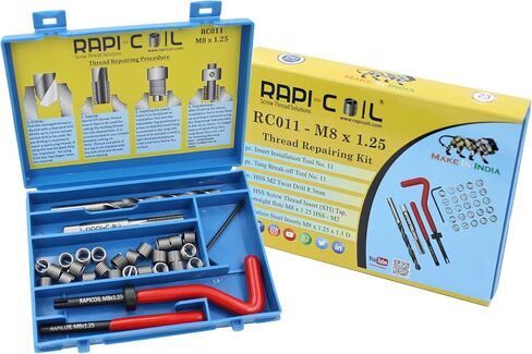 مجموعة أدوات هيليكويل لإصلاح الخيوط RAPI-COIL M8 x 1.25، HSS M2 Tap & Drill، SS 304 سلك إدراج - صنع في الهند in Saudi Arabia