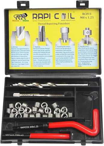 مجموعة أدوات هيليكويل لإصلاح الخيوط RAPI-COIL M8 x 1.25، HSS M2 Tap & Drill، SS 304 سلك إدراج - صنع في الهند in Saudi Arabia