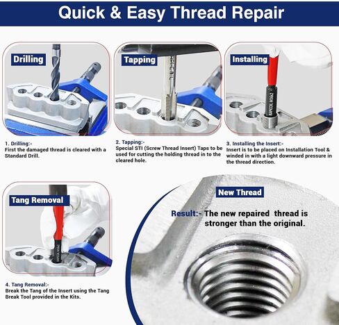مجموعة أدوات هيليكويل لإصلاح الخيوط RAPI-COIL M8 x 1.25، HSS M2 Tap & Drill، SS 304 سلك إدراج - صنع في الهند in Saudi Arabia
