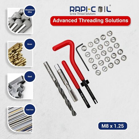 مجموعة أدوات هيليكويل لإصلاح الخيوط RAPI-COIL M8 x 1.25، HSS M2 Tap & Drill، SS 304 سلك إدراج - صنع في الهند in Saudi Arabia