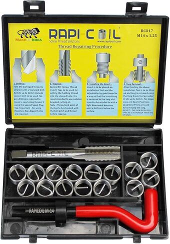 مجموعة أدوات هيليكويل لإصلاح الخيوط RAPI-COIL M8 x 1.25، HSS M2 Tap & Drill، SS 304 سلك إدراج - صنع في الهند in Saudi Arabia