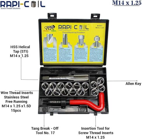 مجموعة أدوات هيليكويل لإصلاح الخيوط RAPI-COIL M8 x 1.25، HSS M2 Tap & Drill، SS 304 سلك إدراج - صنع في الهند in Saudi Arabia