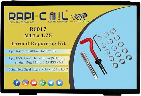 مجموعة أدوات هيليكويل لإصلاح الخيوط RAPI-COIL M8 x 1.25، HSS M2 Tap & Drill، SS 304 سلك إدراج - صنع في الهند in Saudi Arabia