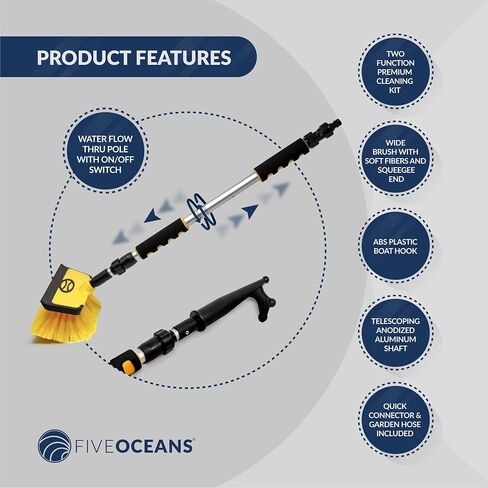 Five Oceans FO4263 Boat Deck Brush, Premium Water Flow-Through Wash Brush, Aluminum Telescoping Shaft, for Pontoon, Fishing Boats, Bass Boats, Sport Boats, Sportyachts, Sailboats, Cars, RVs, ATVs in Saudi Arabia