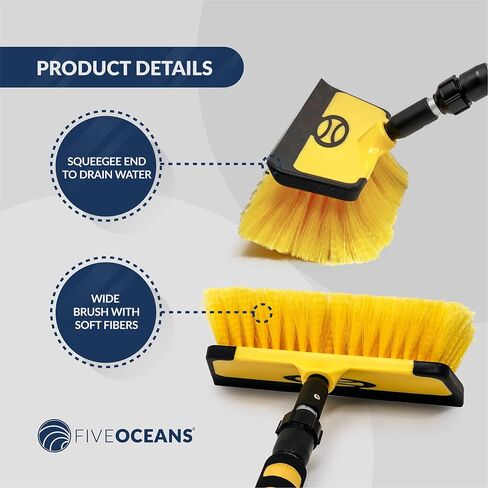 Five Oceans FO4263 Boat Deck Brush, Premium Water Flow-Through Wash Brush, Aluminum Telescoping Shaft, for Pontoon, Fishing Boats, Bass Boats, Sport Boats, Sportyachts, Sailboats, Cars, RVs, ATVs in Saudi Arabia
