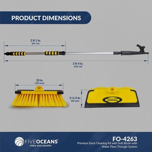 Five Oceans FO4263 Boat Deck Brush, Premium Water Flow-Through Wash Brush, Aluminum Telescoping Shaft, for Pontoon, Fishing Boats, Bass Boats, Sport Boats, Sportyachts, Sailboats, Cars, RVs, ATVs in Saudi Arabia