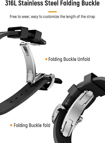 Stainless Steel Case Fluororubber Black Band Mod Kit Compatible with Apple Watch 49 mm, Replacement Case Bezel Back Cover with Stainless Steel Folding Buckle for iWatch Series Ultra/Ultra 2 in Saudi Arabia